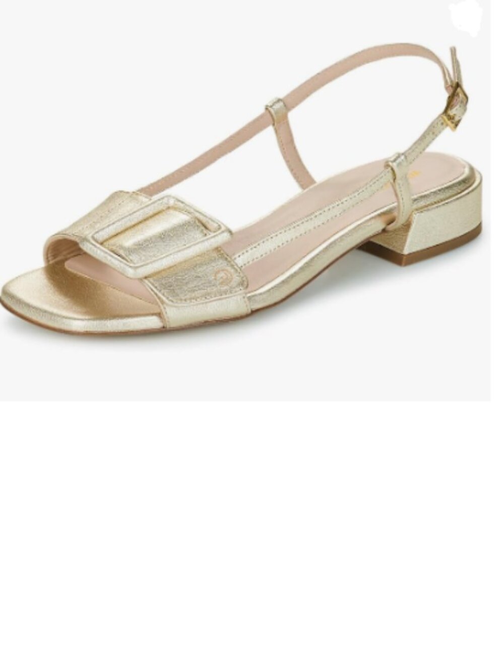 Wansseny Pale Gold Square Buckle Open Toe Slingback Slip on Low Heel Sandals